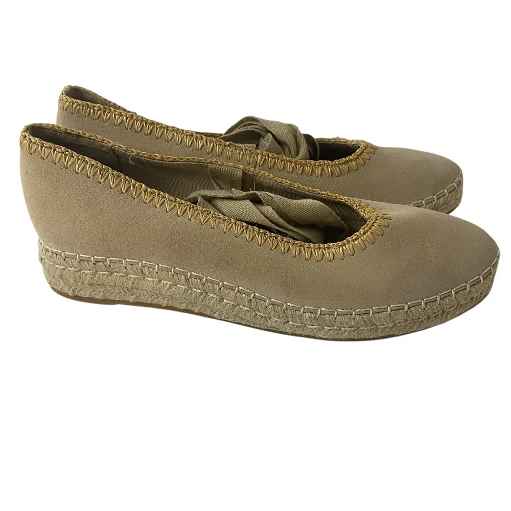 Dolce Vita Morgan Tan Suede‎ Espadrille Flats Ribbon Ankle Tie Shoes Womens 9.5